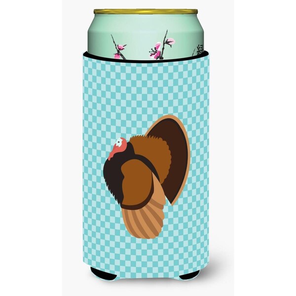Carolines Treasures Bronze Turkey Blue Check Tall Boy Beverage Insulator Hugger - BB8160TBC