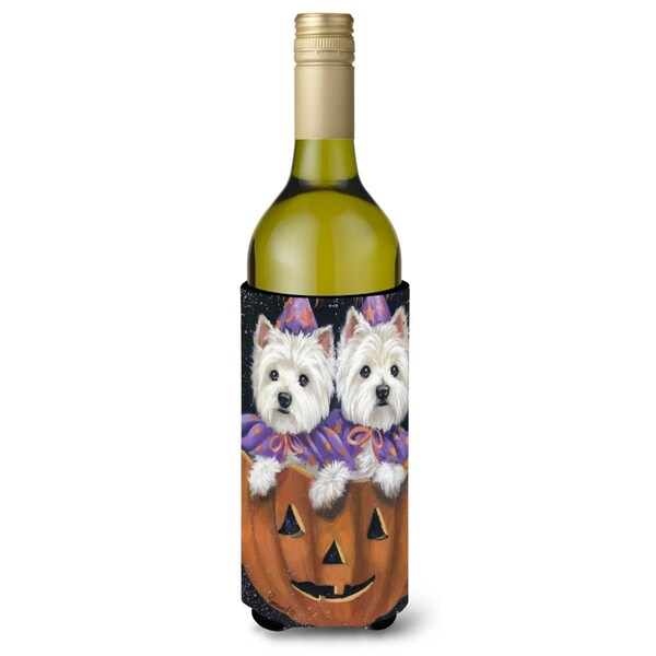 Carolines Treasures 24 oz Westie Halloween Pumpkin Ride Wine Bottle Hugger - PPP3205LITERK