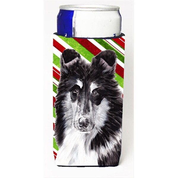 Carolines Treasures Black And White Collie Candy Cane Christmas Michelob Ultra bottle sleeves Slim Cans  12 Oz. - SC9798MUK