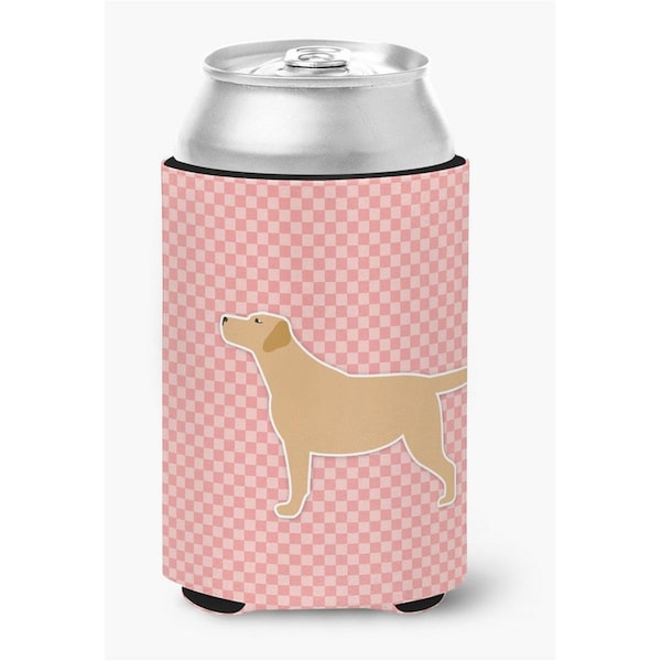 Carolines Treasures Yellow Labrador Retriever Checkerboard Pink Can or Bottle Hugger - BB3597CC