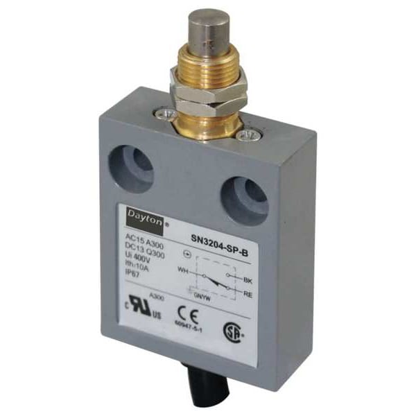 Interruptor de límite Dayton, vástago, SPDT, 10A @ 300V CA, Ubicación del actuador: Parte superior - 12T946