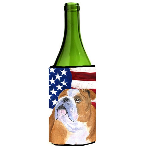 Carolines Treasures Usa American Flag With Bulldog English Wine Bottle  Hugger - 24 oz. - SS4017LITERK