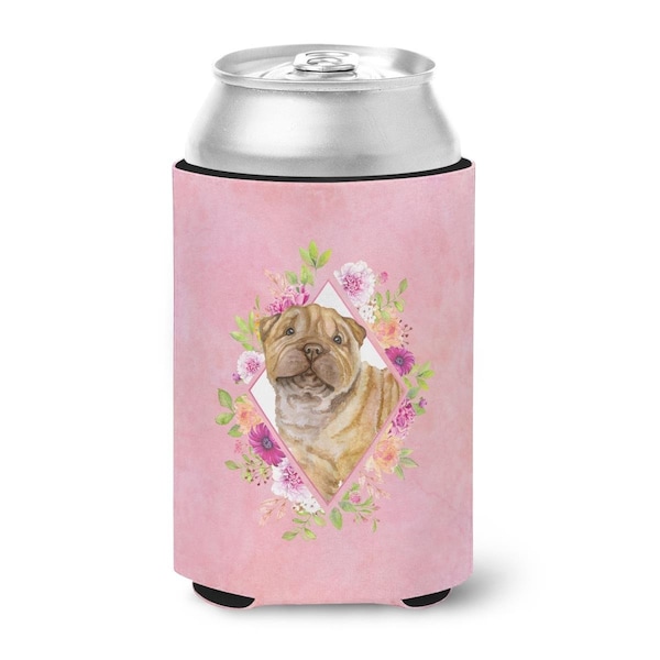 Carolines Treasures Shar Pei Pink Flowers Can or Bottle Hugger - CK4181CC