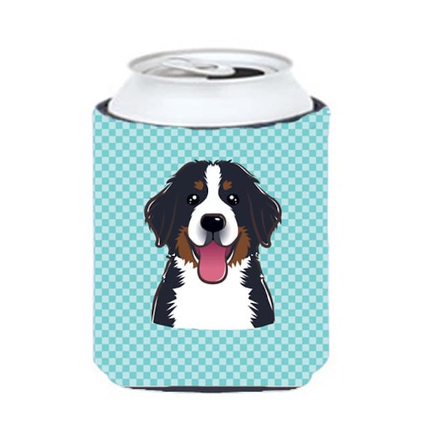 Carolines Treasures Checkerboard Blue Bernese Mountain Dog Can Or Bottle Hugger- 12 Oz. - BB1175CC