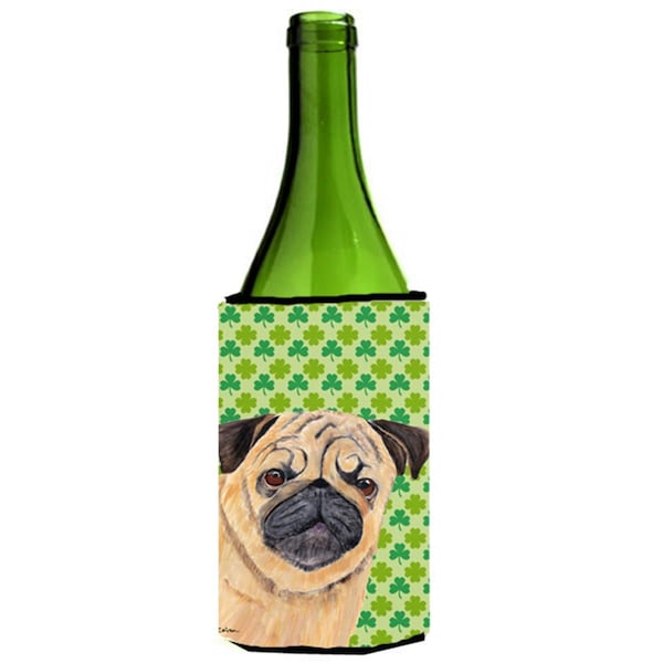 Carolines Treasures Pug St. Patricks Day Shamrock Portrait Wine bottle sleeve Hugger - 24 oz. - SC9291LITERK