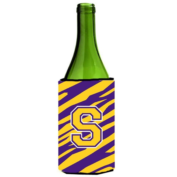 Carolines Treasures Tiger Stripe - Purple Gold Monogram Initial S Wine Bottle  Hugger - CJ1022-SLITERK
