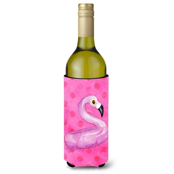 Carolines Treasures Flamingo Floaty Pink Polkadot Wine Bottle Beverge Insulator Hugger - BB8259LITERK
