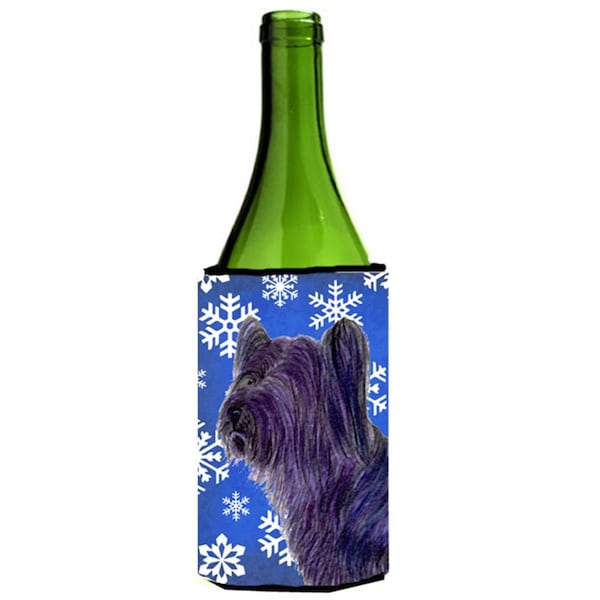 Carolines Treasures Skye Terrier Winter Snowflakes Holiday Wine bottle sleeve Hugger - SS4601LITERK