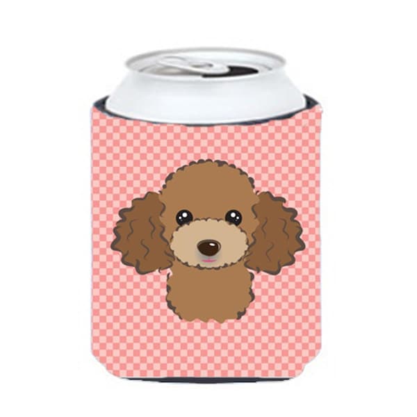 Carolines Treasures Checkerboard Pink Chocolate Brown Poodle Can Or Bottle Hugger- 12 Oz. - BB1256CC