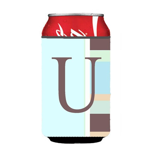 Carolines Treasures Letter U Initial Monogram - Blue Stripes Can or Bottle  Hugger - CJ1003-UCC