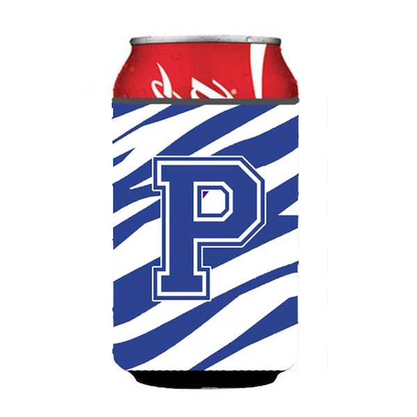 Carolines Treasures Letter P Initial Monogram - Tiger Stripe Blue And White Can Or Bottle  Hugger - CJ1034-PCC