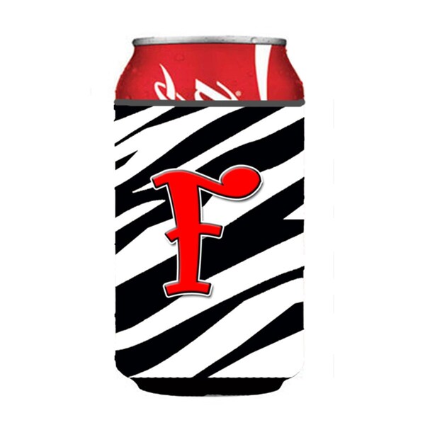 Carolines Treasures Letter F Initial Monogram - Zebra Red Can Or Bottle  Hugger - CJ1024-FCC