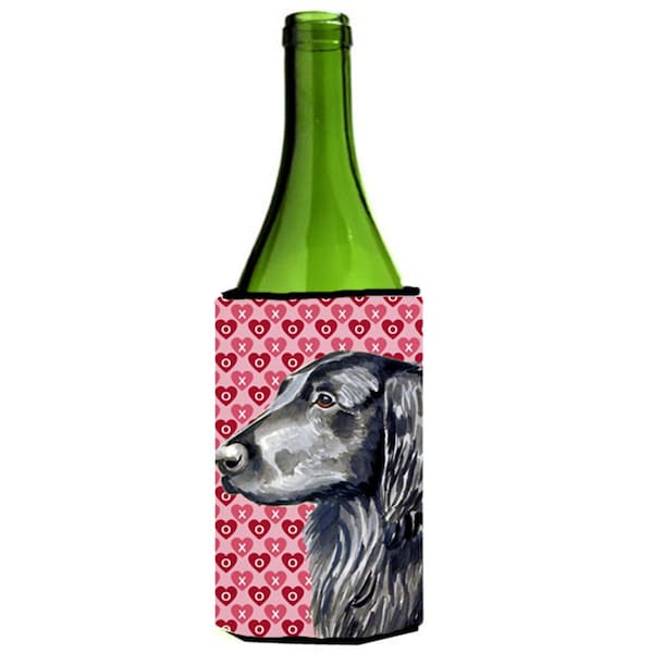 Carolines Treasures Flat Coated Retriever Love Valentines Day Portrait Wine Bottle   Hugger - 24 oz. - LH9141LITERK