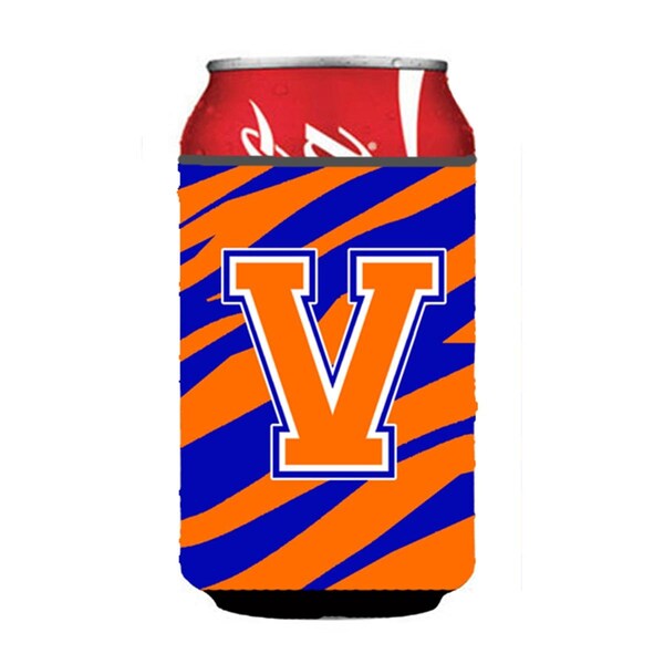 Carolines Treasures Letter V Initial Monogram - Tiger Stripe - Blue Orange Can Or Bottle  Hugger - CJ1023-VCC