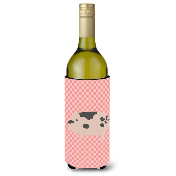 Carolines Treasures Gloucester Old Spot Pig Pink Check Wine Bottle Beverge Insulator Hugger - BB7940LITERK