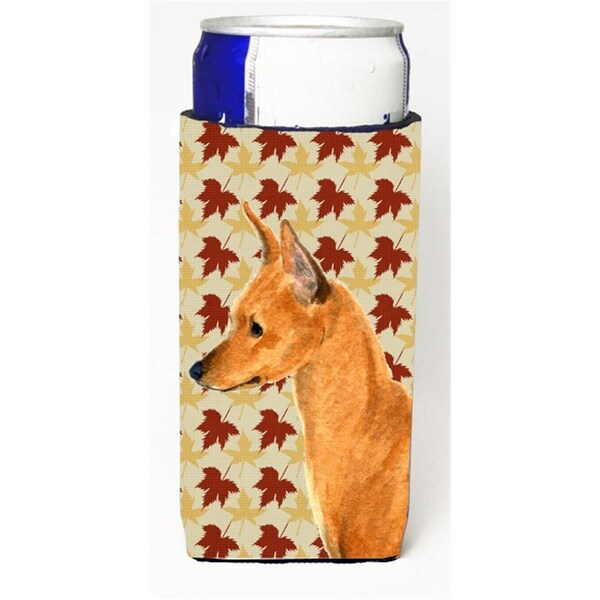 Carolines Treasures Min Pin Fall Leaves Portrait Michelob Ultra bottle sleeves for slim cans 12 oz. - SS4390MUK