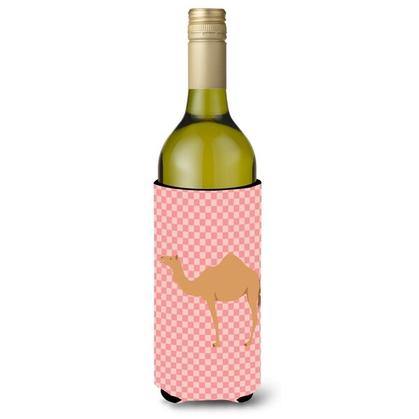 Carolines Treasures Arabian Camel Dromedary Pink Check Wine Bottle Beverge Insulator Hugger - BB7817LITERK