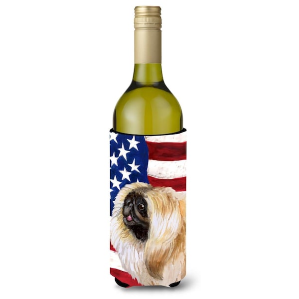 Carolines Treasures Pekingese Patriotic Wine Bottle Beverge Insulator Hugger - BB9681LITERK