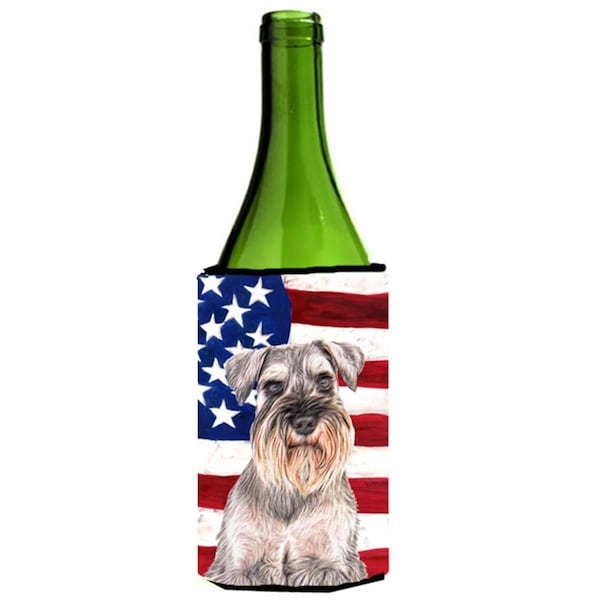 Carolines Treasures USA American Flag with Schnauzer Wine bottle sleeve Hugger - KJ1158LITERK