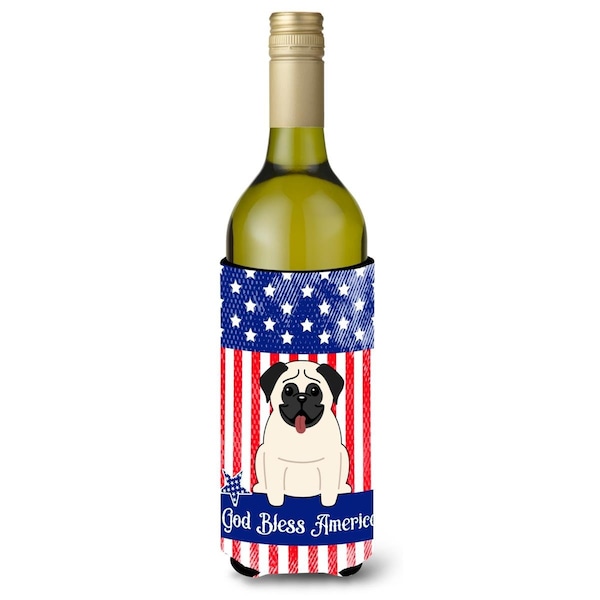Carolines Treasures Patriotic USA Pug Cream Wine Bottle Beverge Insulator Hugger - BB2999LITERK