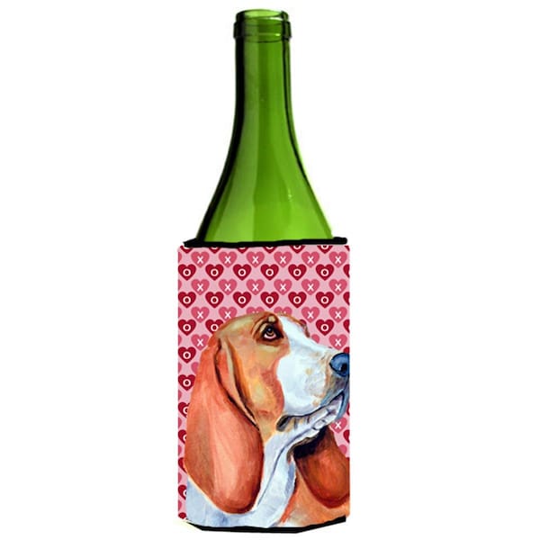 Carolines Treasures Basset Hound Hearts Love Valentines Day Portrait Wine Bottle   Hugger - 24 oz. - LH9152LITERK