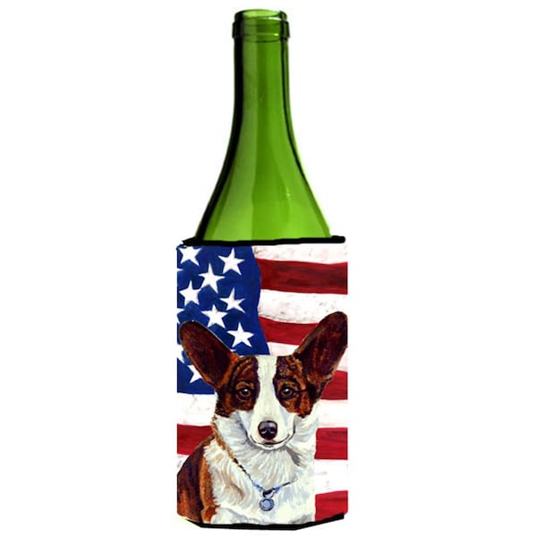 Carolines Treasures USA American Flag with Corgi Wine bottle sleeve Hugger 24 oz. - LH9011LITERK