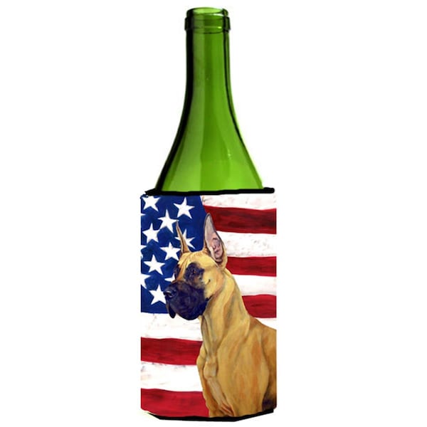 Carolines Treasures USA American Flag With Great Dane Wine bottle sleeve Hugger - 24 oz. - LH9025LITERK