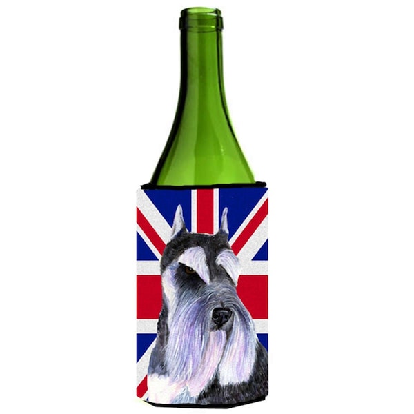 Carolines Treasures Schnauzer With English Union Jack British Flag Wine bottle sleeve Hugger - 24 Oz. - SS4919LITERK