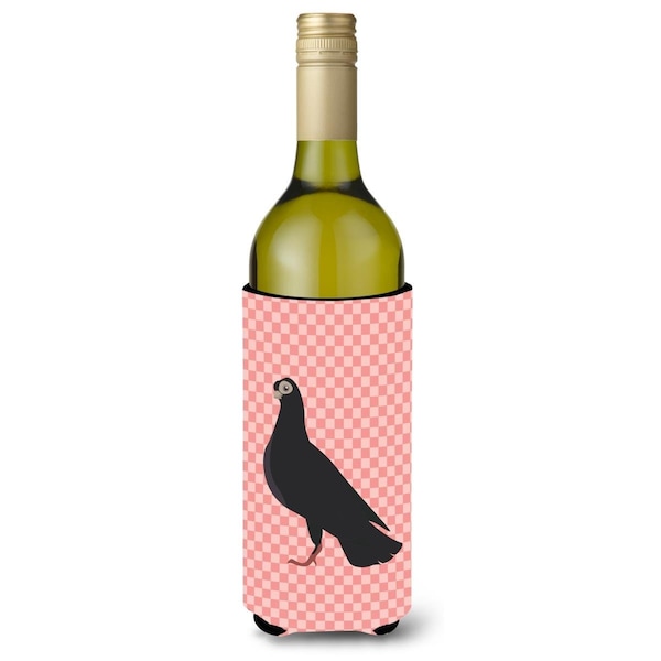 Carolines Treasures Budapest Highflyer Pigeon Pink Check Wine Bottle Beverge Insulator Hugger - BB7947LITERK