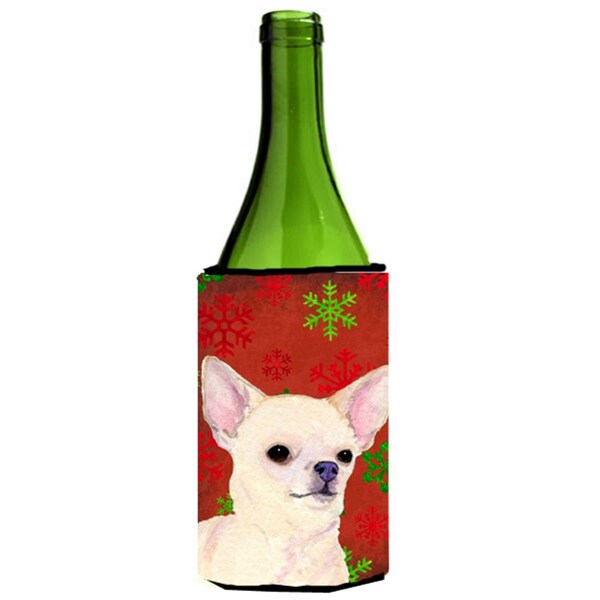 Carolines Treasures Chihuahua Snowflakes Holiday Christmas Wine bottle sleeve Hugger - 24 oz. - SS4679LITERK