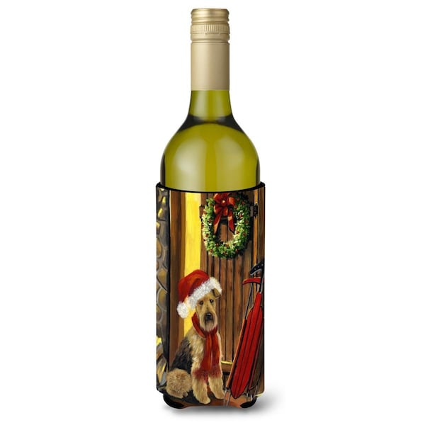 Carolines Treasures 24 oz Airedale Welcome Home Christmas Wine Bottle Hugger - PPP3007LITERK