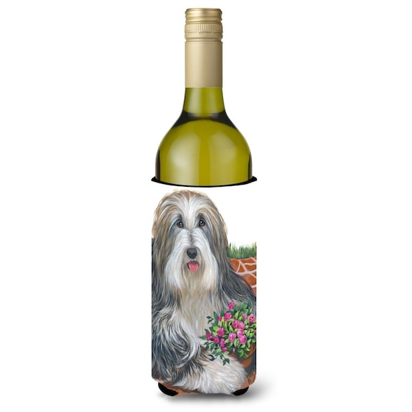 Carolines Treasures 24 oz Bearded Collie Pot of Roses Wine Bottle Hugger - PPP3141LITERK