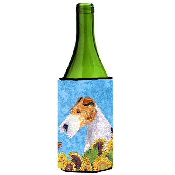 Carolines Treasures Fox Terrier In Summer Flowers Wine bottle sleeve Hugger - 24 oz. - SS4111LITERK