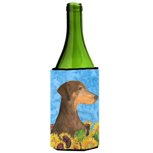 Carolines Treasures Doberman In Summer Flowers Wine bottle sleeve Hugger - 24 oz. - SS4112LITERK