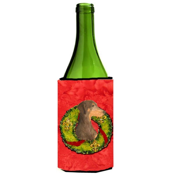 Carolines Treasures Doberman Christmas Wreath Wine bottle sleeve Hugger - 24 oz. - SS4169LITERK