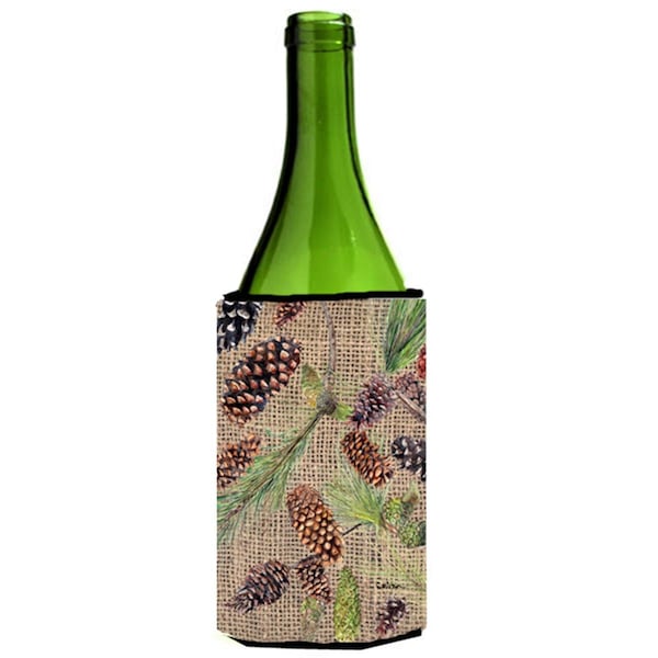 Carolines Treasures Pine Cones On Faux Burlap Wine bottle sleeve Hugger - 24 oz. - 8735LITERK
