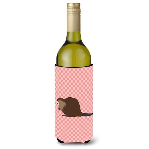 Carolines Treasures Eurasian Beaver Pink Check Wine Bottle Beverge Insulator Hugger - BB7873LITERK