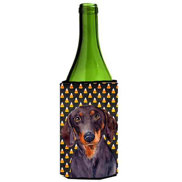 Carolines Treasures Dachshund Candy Corn Halloween Portrait Wine bottle sleeve Hugger - 24 oz. - LH9054LITERK