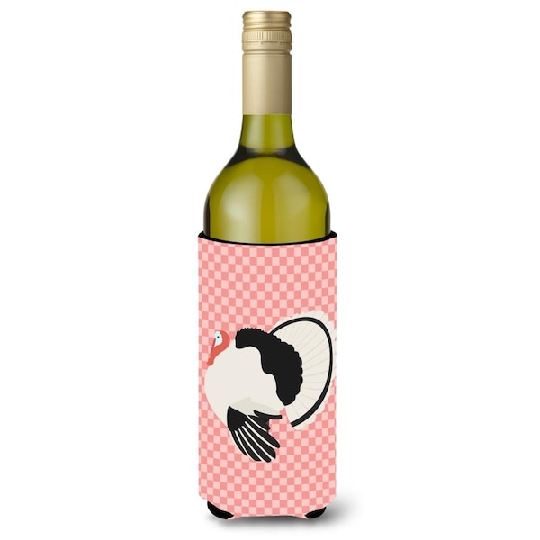 Carolines Treasures Royal Palm Turkey Pink Check Wine Bottle Beverge Insulator Hugger - BB7988LITERK