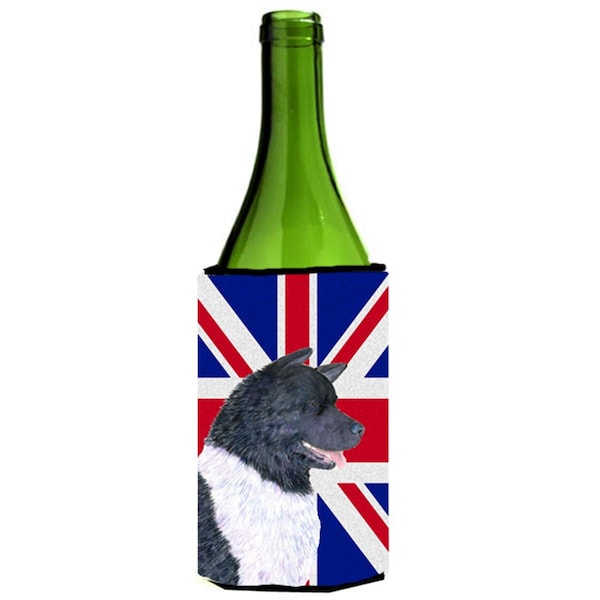 Carolines Treasures Akita With English Union Jack British Flag Wine bottle sleeve Hugger - 24 Oz. - SS4963LITERK