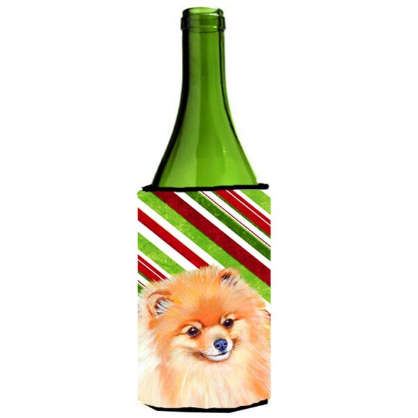 Carolines Treasures Pomeranian Candy Cane Holiday Christmas Wine bottle sleeve Hugger - 24 oz. - LH9260LITERK
