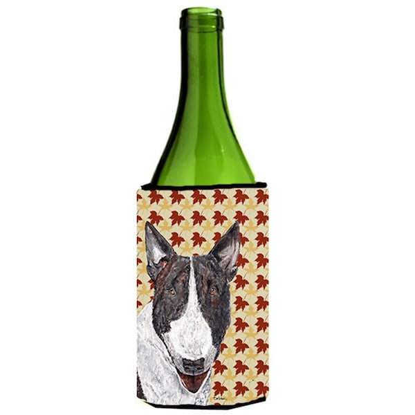 Carolines Treasures Bull Terrier Fall Leaves Wine bottle sleeve Hugger - SC9547LITERK