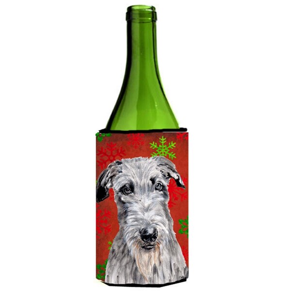 Carolines Treasures Scottish Deerhound Red Snowflakes Holiday Wine bottle sleeve Hugger  24 Oz. - SC9754LITERK