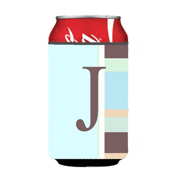 Carolines Treasures Letter J Initial Monogram - Blue Stripes Can or Bottle  Hugger - CJ1003-JCC