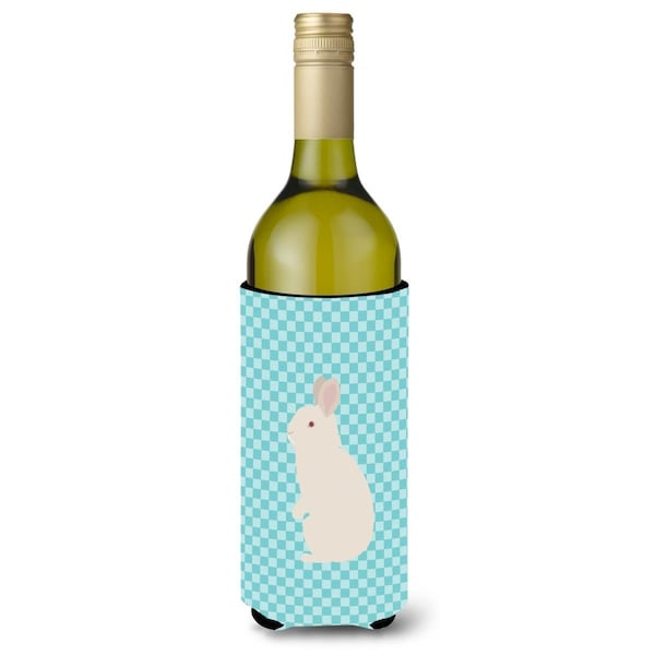 Carolines Treasures New Zealand White Rabbit Blue Check Wine Bottle Beverge Insulator Hugger - BB8139LITERK
