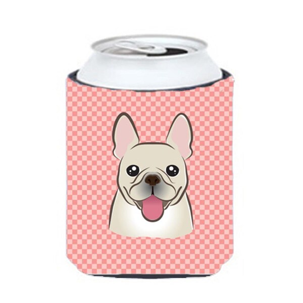 Carolines Treasures Checkerboard Pink French Bulldog Can Or Bottle Hugger- 12 Oz. - BB1238CC