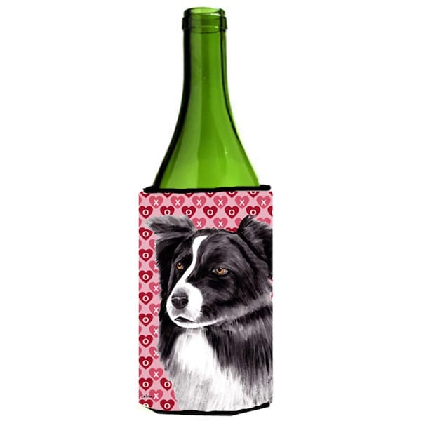 Carolines Treasures Border Collie Hearts Love Valentines Day Portrait Wine bottle sleeve Hugger 24 oz. - SC9272LITERK