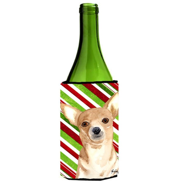 Carolines Treasures Candy Stripe Chihuahua Christmas Wine bottle sleeve Hugger 24 oz. - RDR3010LITERK