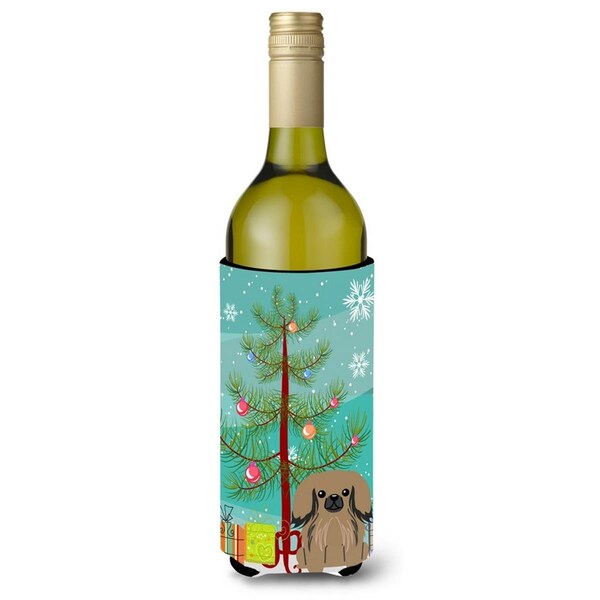 Carolines Treasures Merry Christmas Tree Pekingnese Tan Wine Bottle Beverge Insulator Hugger - BB4227LITERK