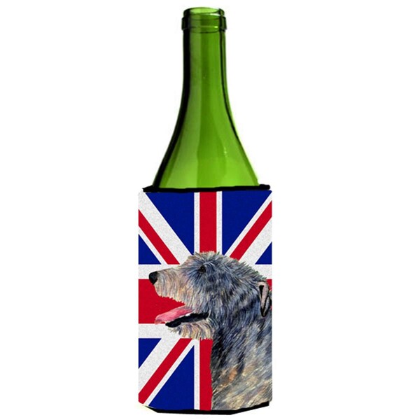 Carolines Treasures Irish Wolfhound With English Union Jack British Flag Wine bottle sleeve Hugger - 24 Oz. - SS4948LITERK